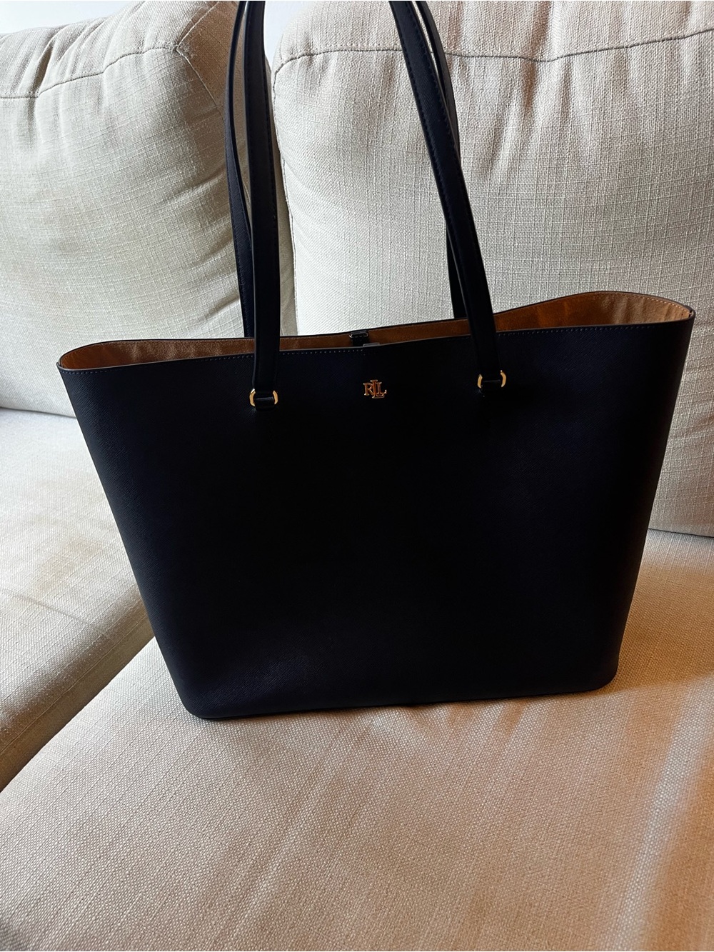 Ralph Lauren Leather Navy Tote Bag